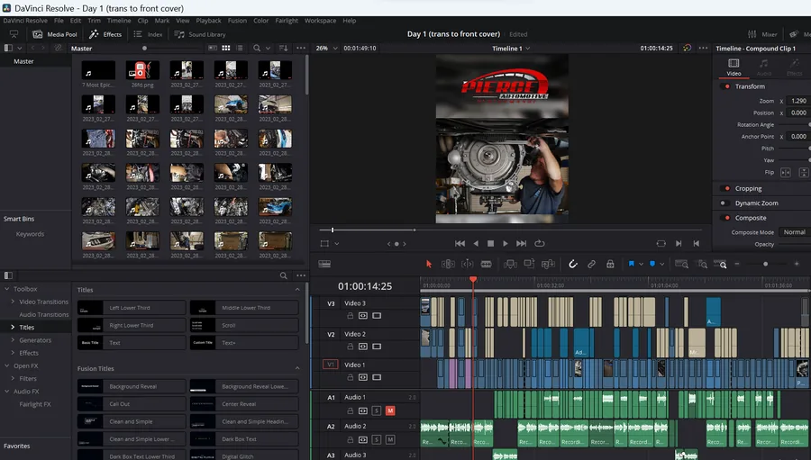 Video editing timeline in a production suite